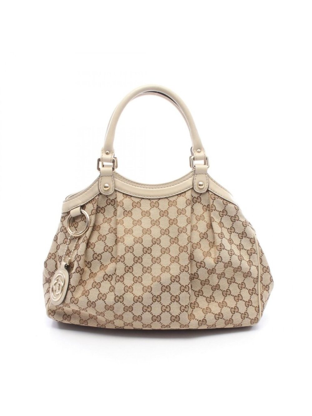 Gucci Handbag Beige Off White Canvas Leather Tote